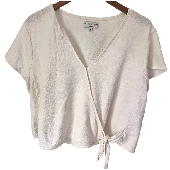 Madewell Texture & Thread Wrap Tie Front Top White Short Sleeve Women’s XXL - Picture 1 of 7